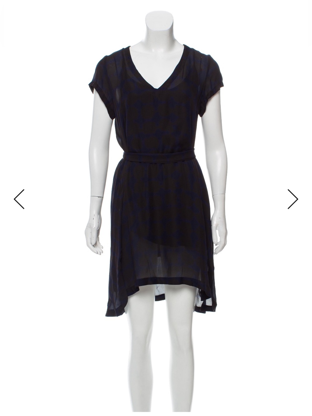 ALC A.L.C. Silk Tie Waist Dress XS navy blue black animal print